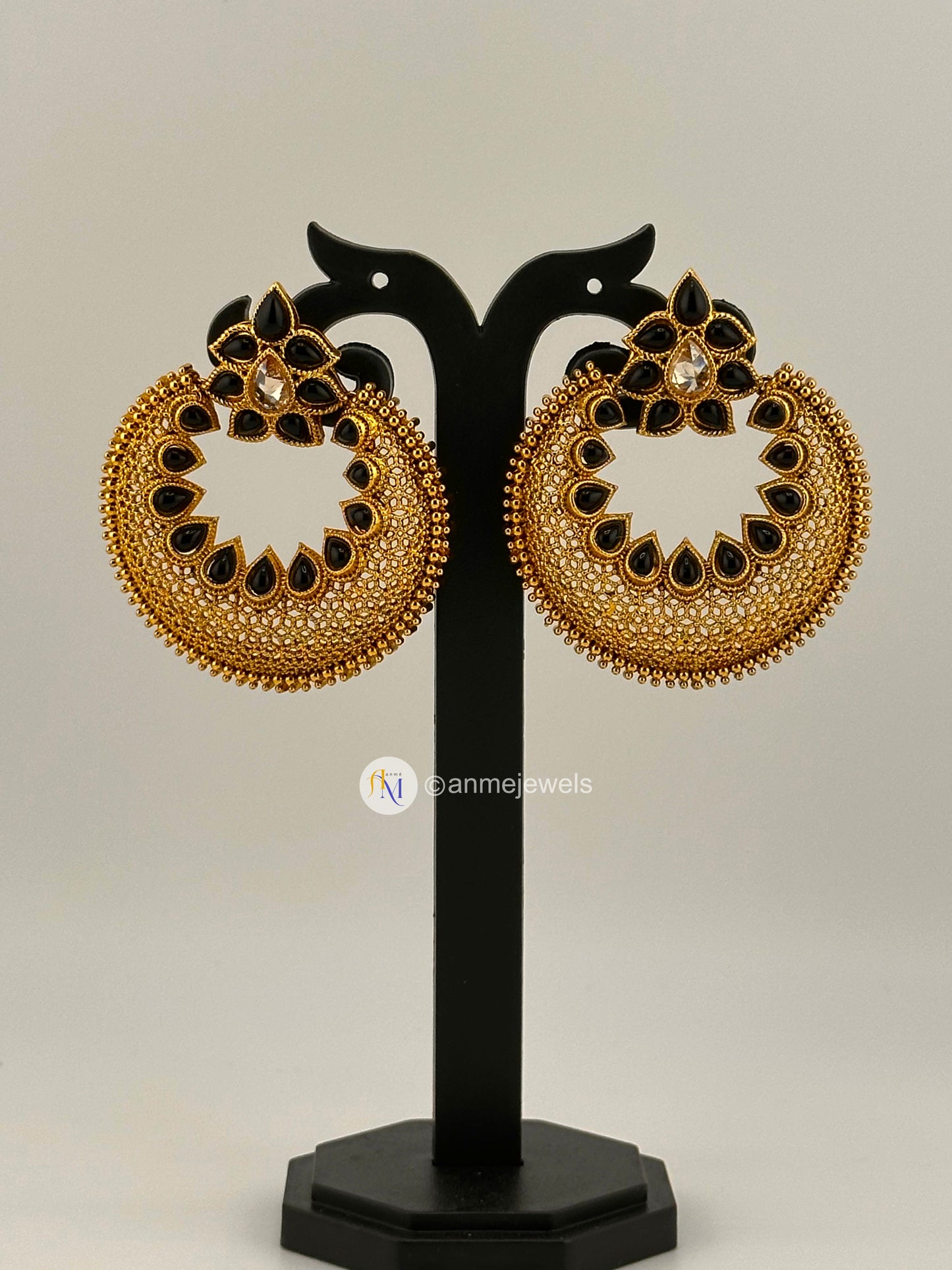 Kundan Chandbali earrings - Black and Red
