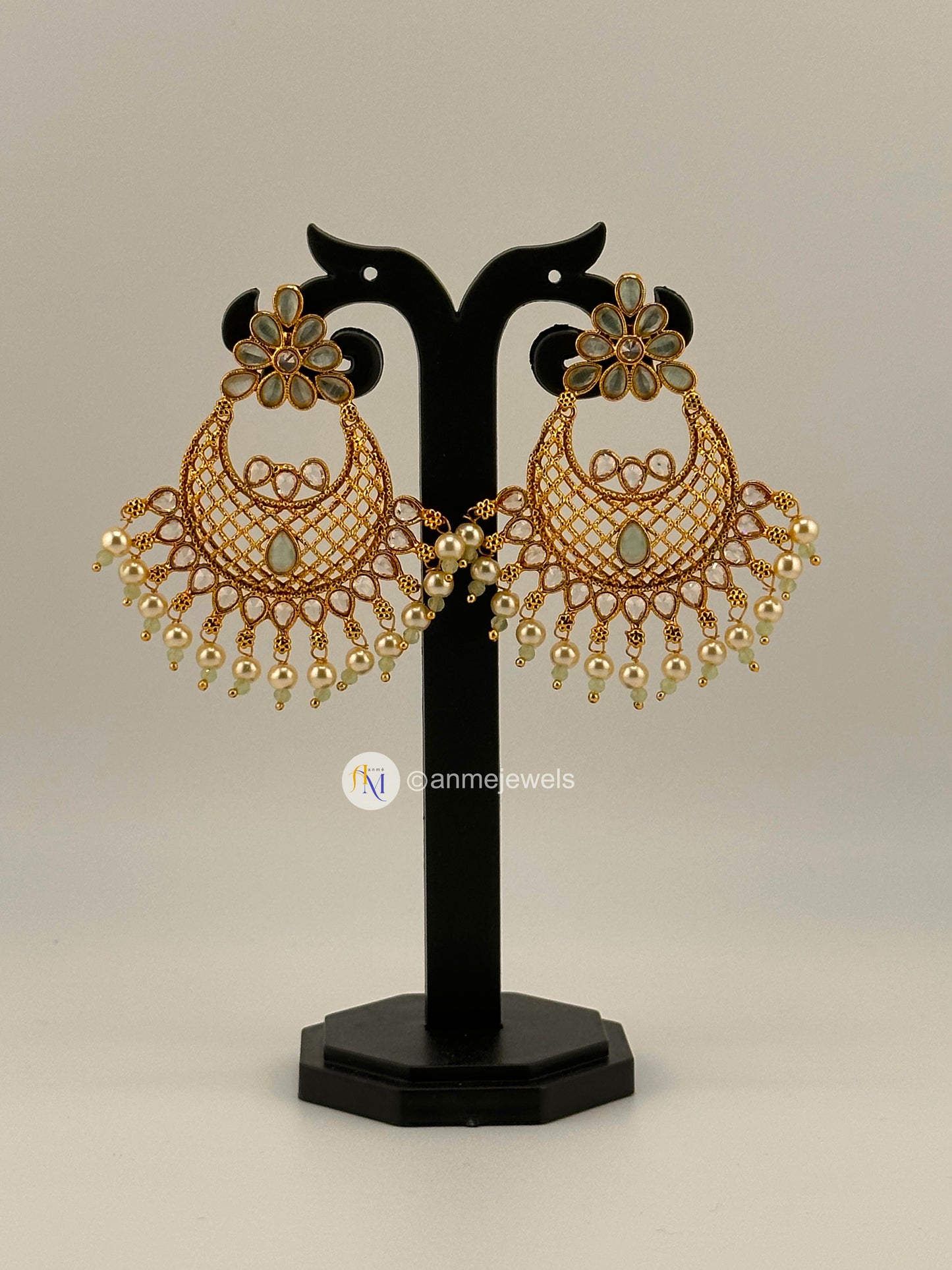 Kundan Chandbali earrings with pearl hangings