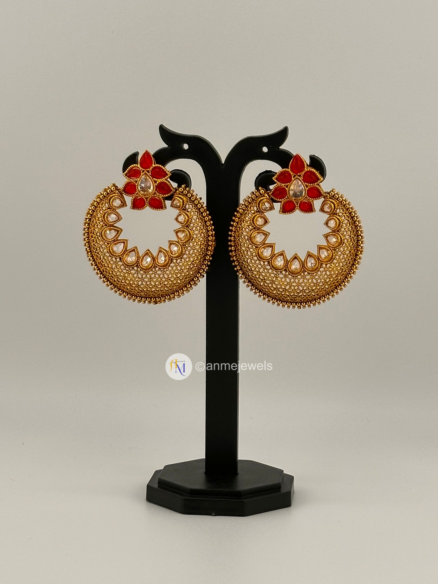 Kundan Chandbali earrings - Black and Red