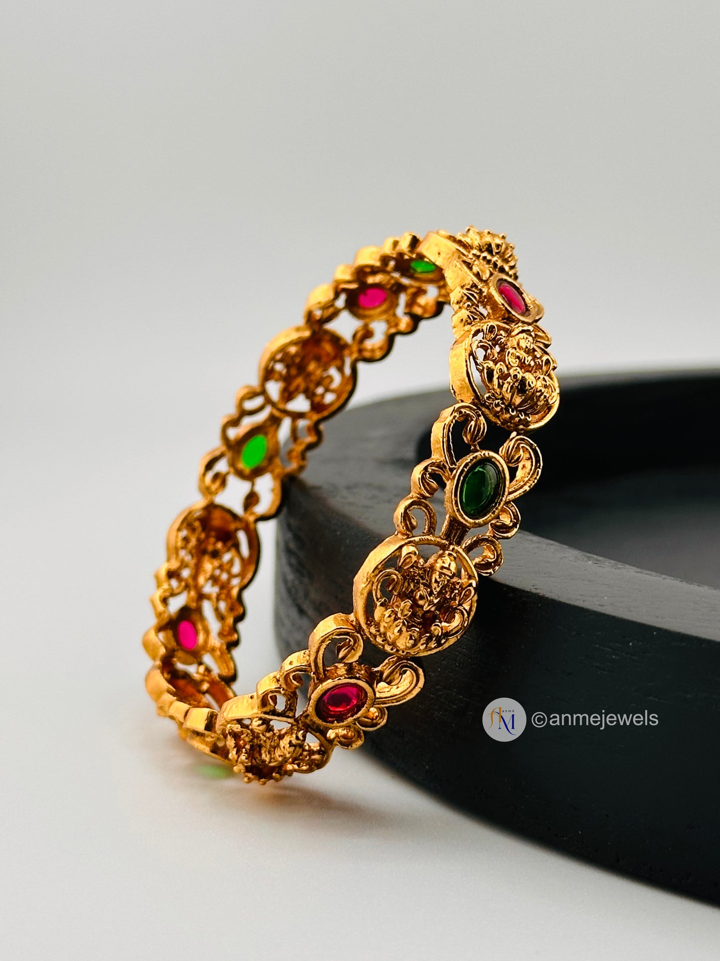 Temple design Lakshmi Ruby Green stones Bangle - 1 piece