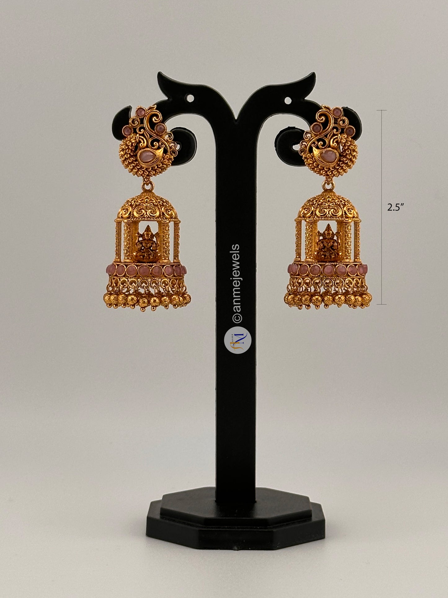 Premium quality kemp matte finish lakshmi Jhumkas - light purple stones