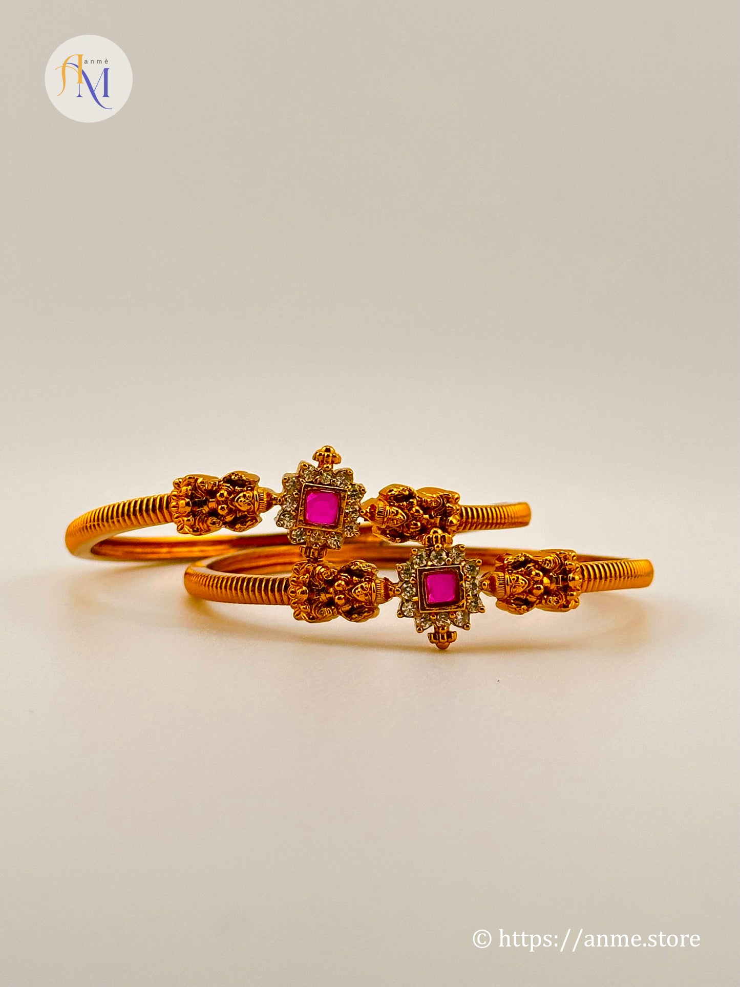 Beautiful and elegant ruby and white stone bangles(2 pieces)