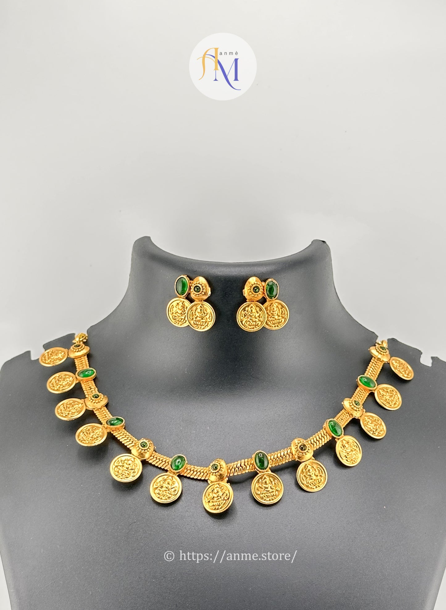 Trending Lakshmi coin with Ruby Green necklace set