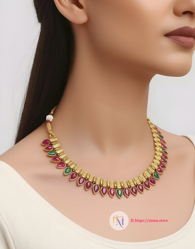 Pink and Green Gopi Necklace Set