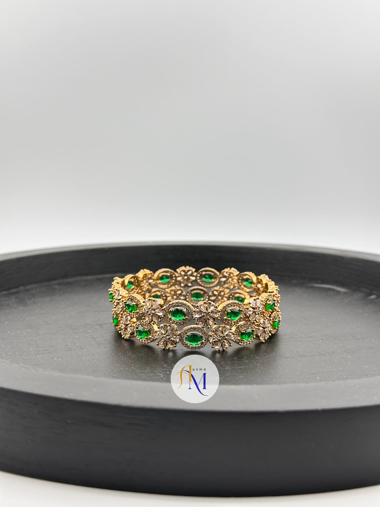 Matte finish AD bangles with white flowers and Ruby, Emerald, Sapphire and Natural Pink stones