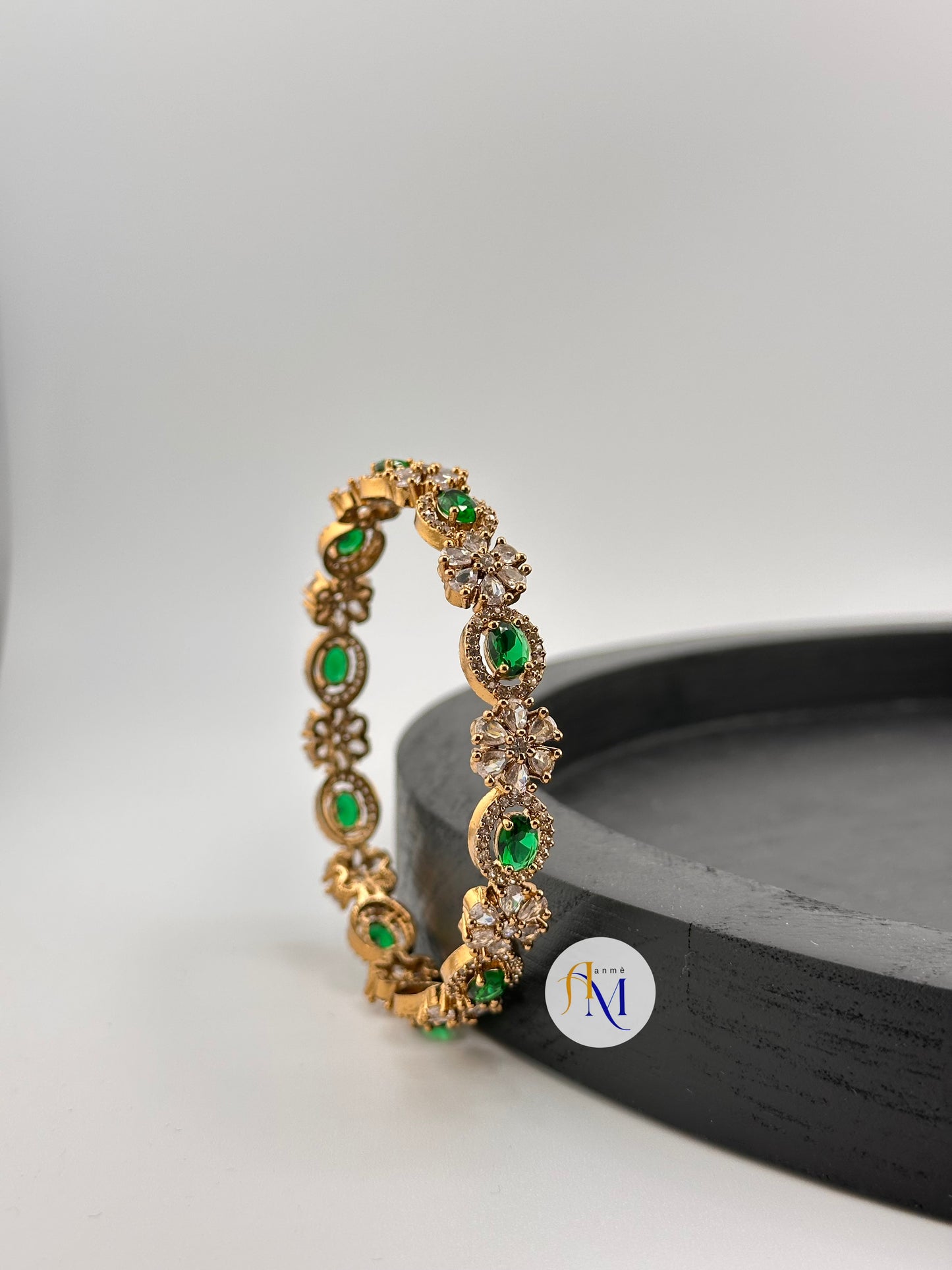 Matte finish AD bangles with white flowers and Ruby, Emerald, Sapphire and Natural Pink stones