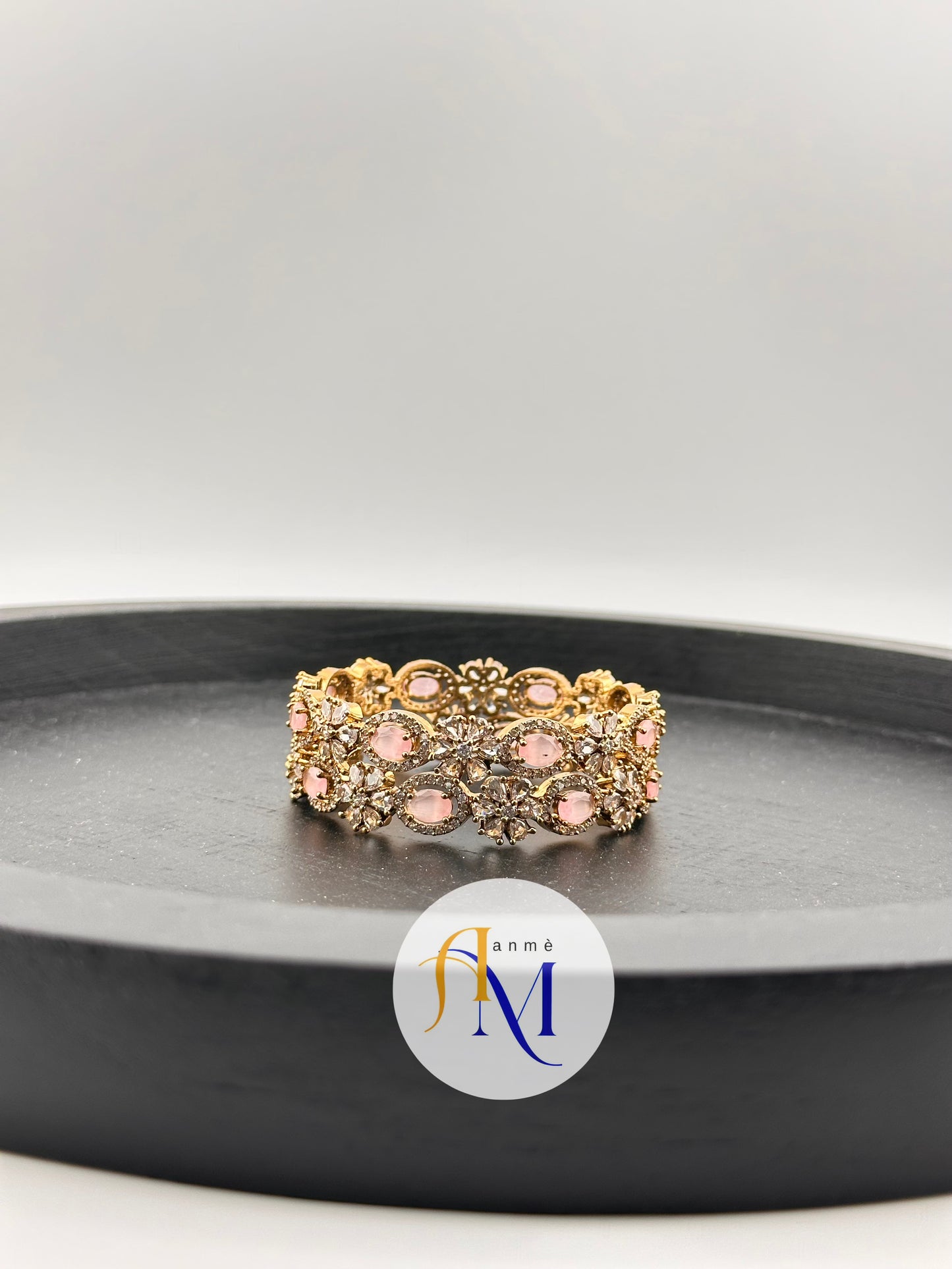 Matte finish AD bangles with white flowers and Ruby, Emerald, Sapphire and Natural Pink stones