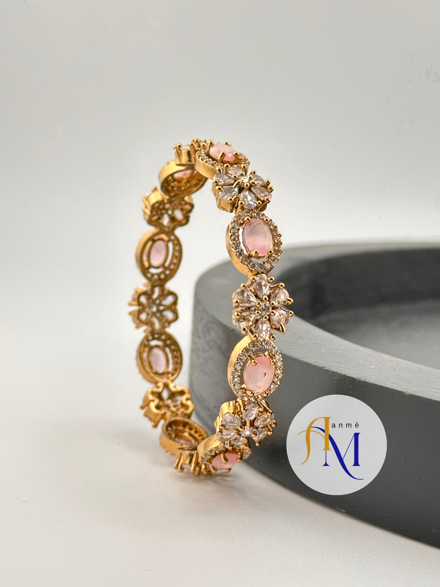 Matte finish AD bangles with white flowers and Ruby, Emerald, Sapphire and Natural Pink stones