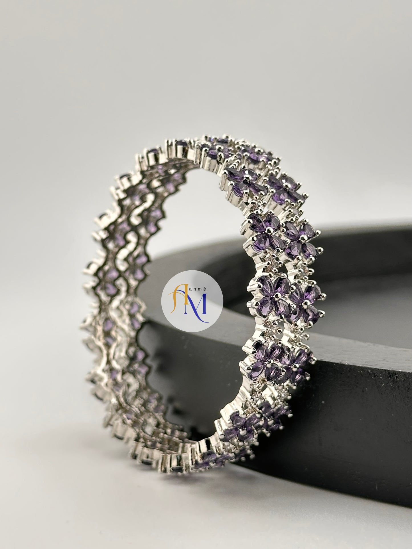 Elegant and Sparkling AD Silver bangles in vibrant shades (Set of 2)