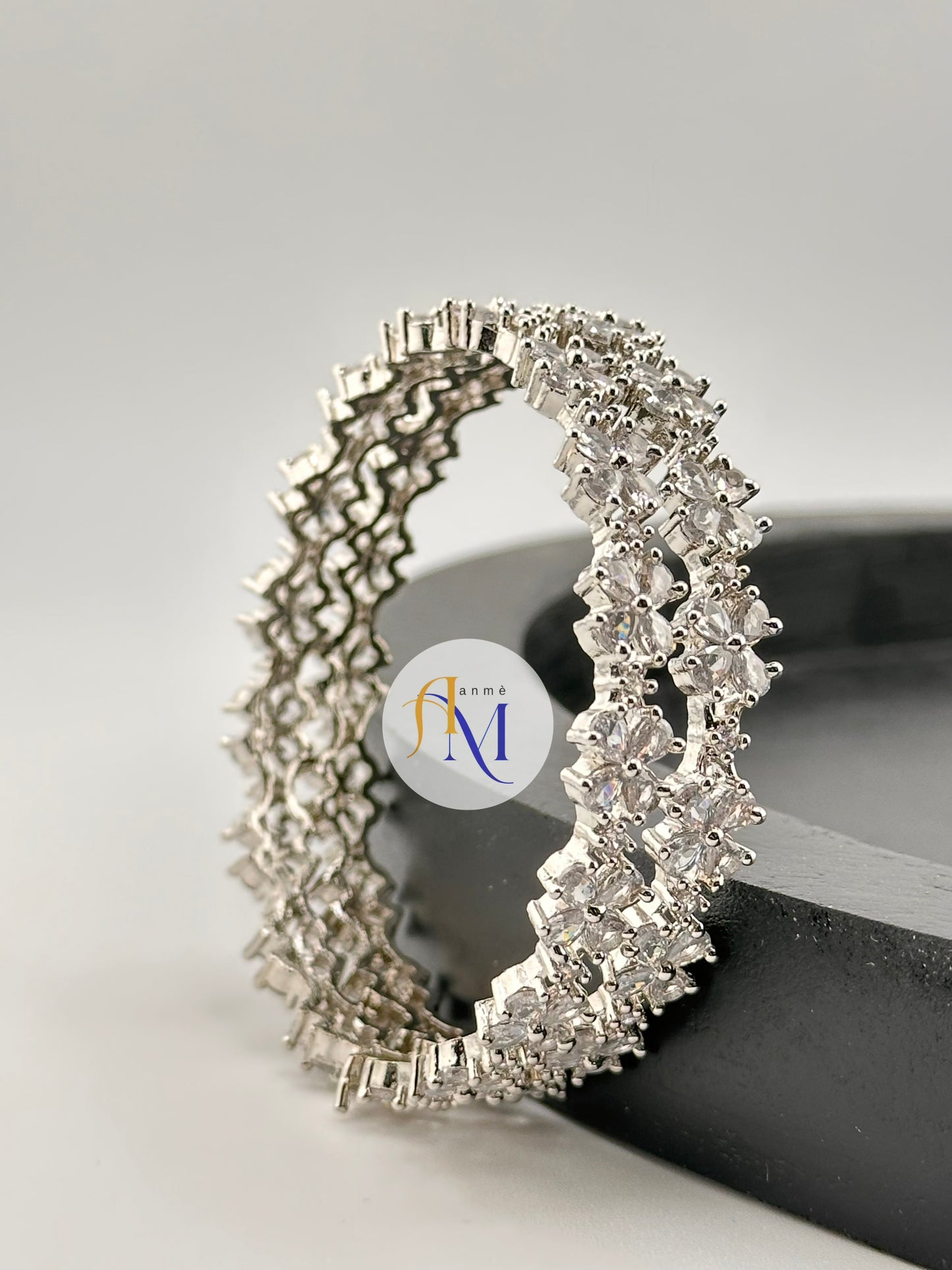 Elegant and Sparkling AD Silver bangles in vibrant shades (Set of 2)