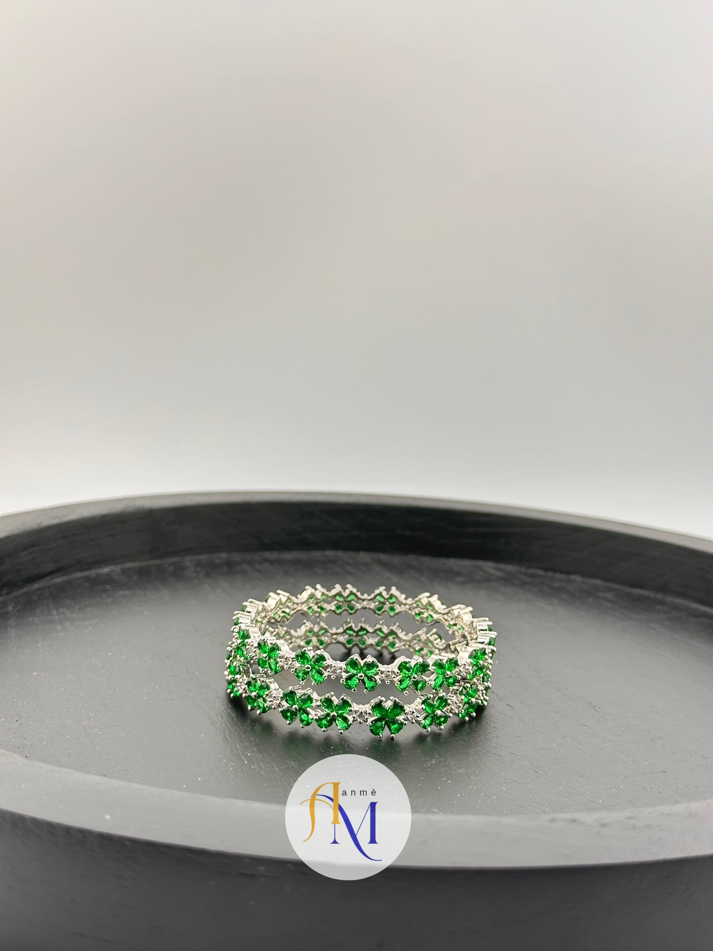 Elegant and Sparkling AD Silver bangles in vibrant shades (Set of 2)