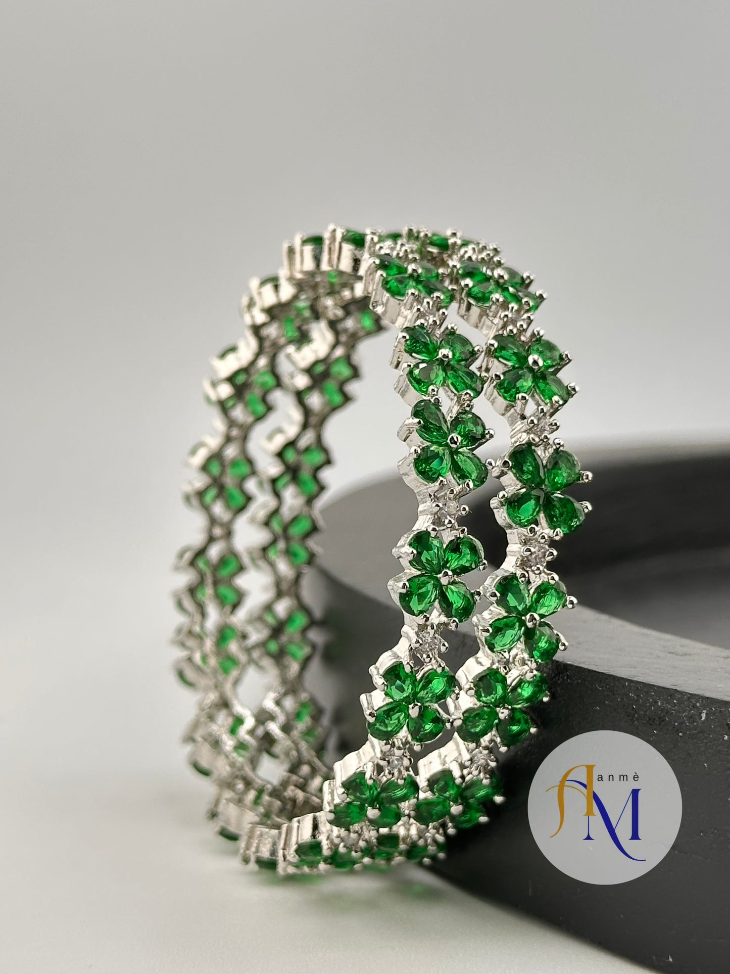 Elegant and Sparkling AD Silver bangles in vibrant shades (Set of 2)
