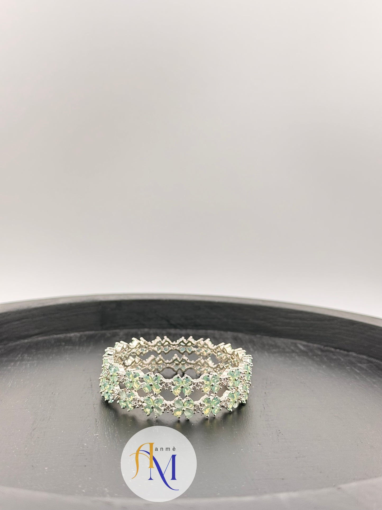 Elegant and Sparkling AD Silver bangles in vibrant shades (Set of 2)