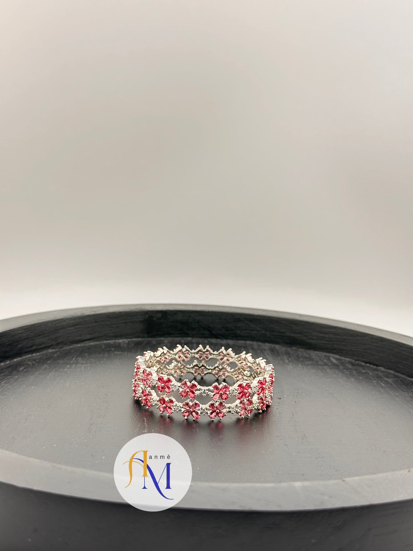 Elegant and Sparkling AD Silver bangles in vibrant shades (Set of 2)