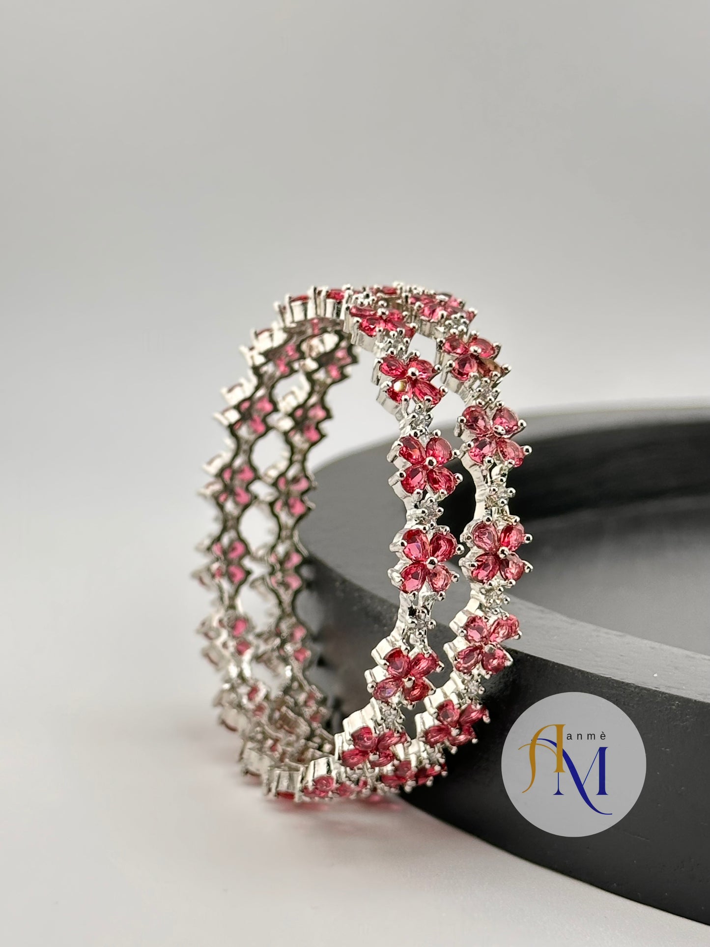 Elegant and Sparkling AD Silver bangles in vibrant shades (Set of 2)