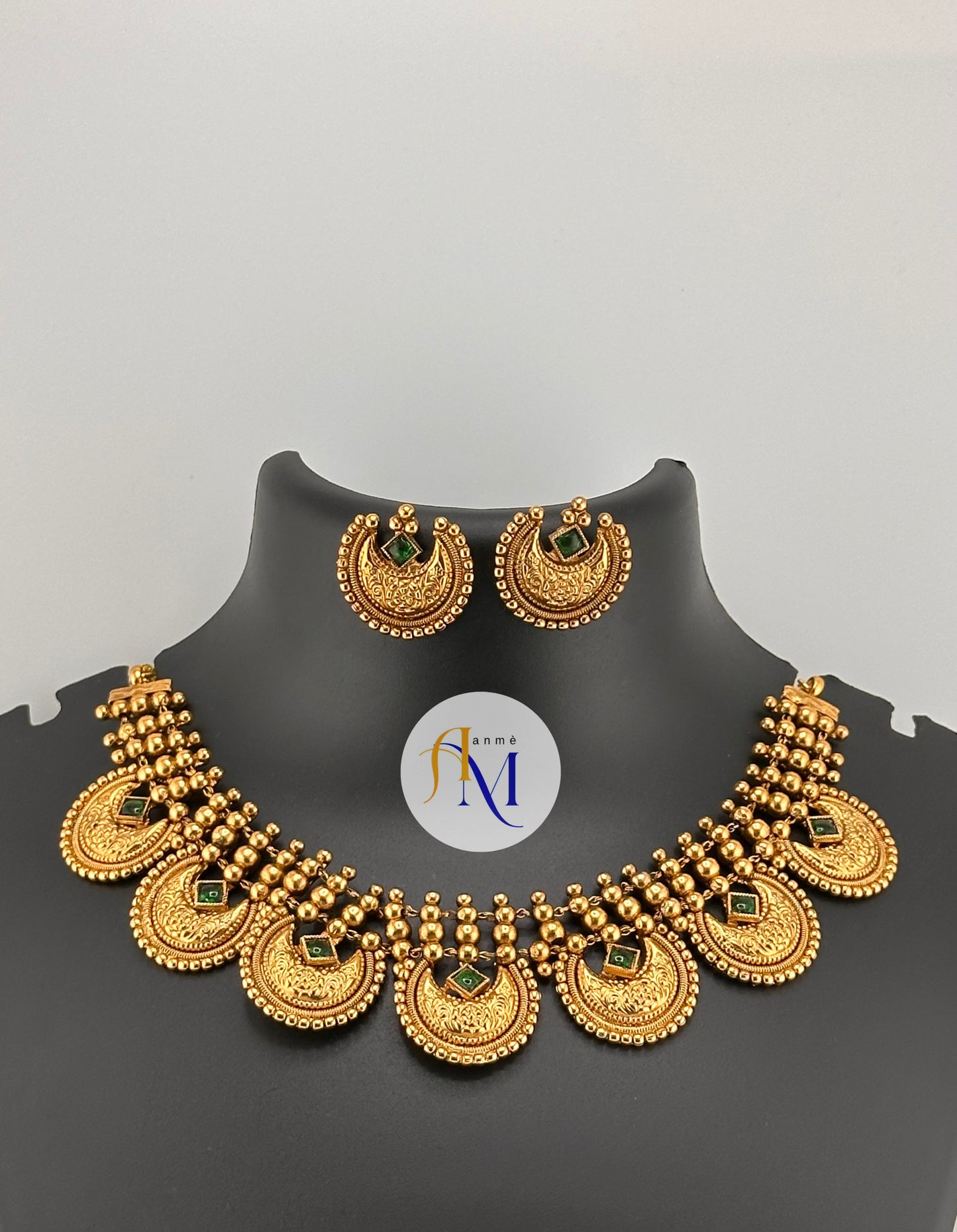 Unique chand design with ruby-green-white stones necklace set