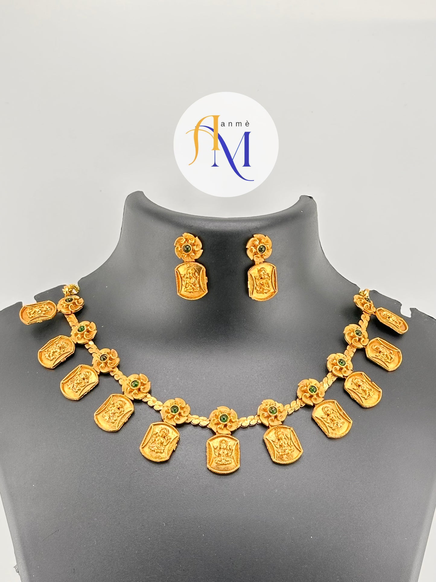 Lakshmi Coin necklace set with ruby-green-white stones