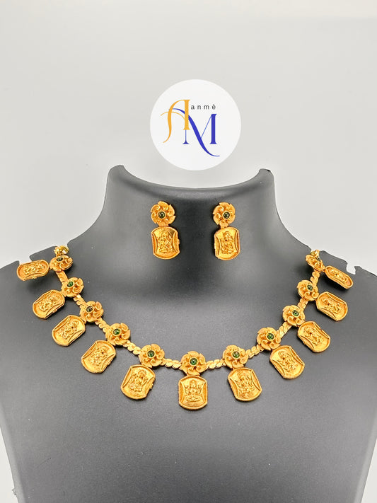 Lakshmi Coin necklace set with ruby-green-white stones