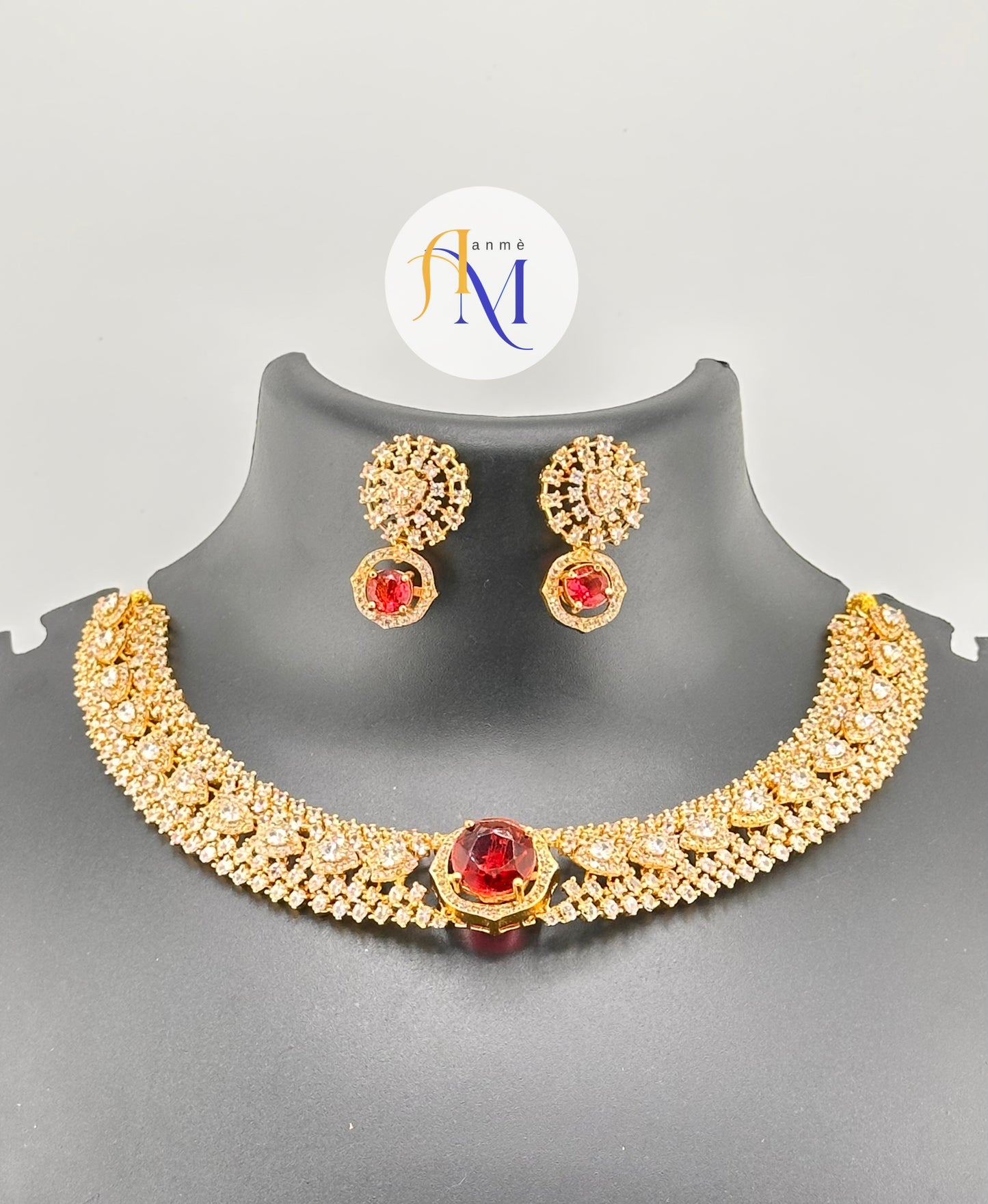 Premium AD choker set 4 color stones in 1 necklace set