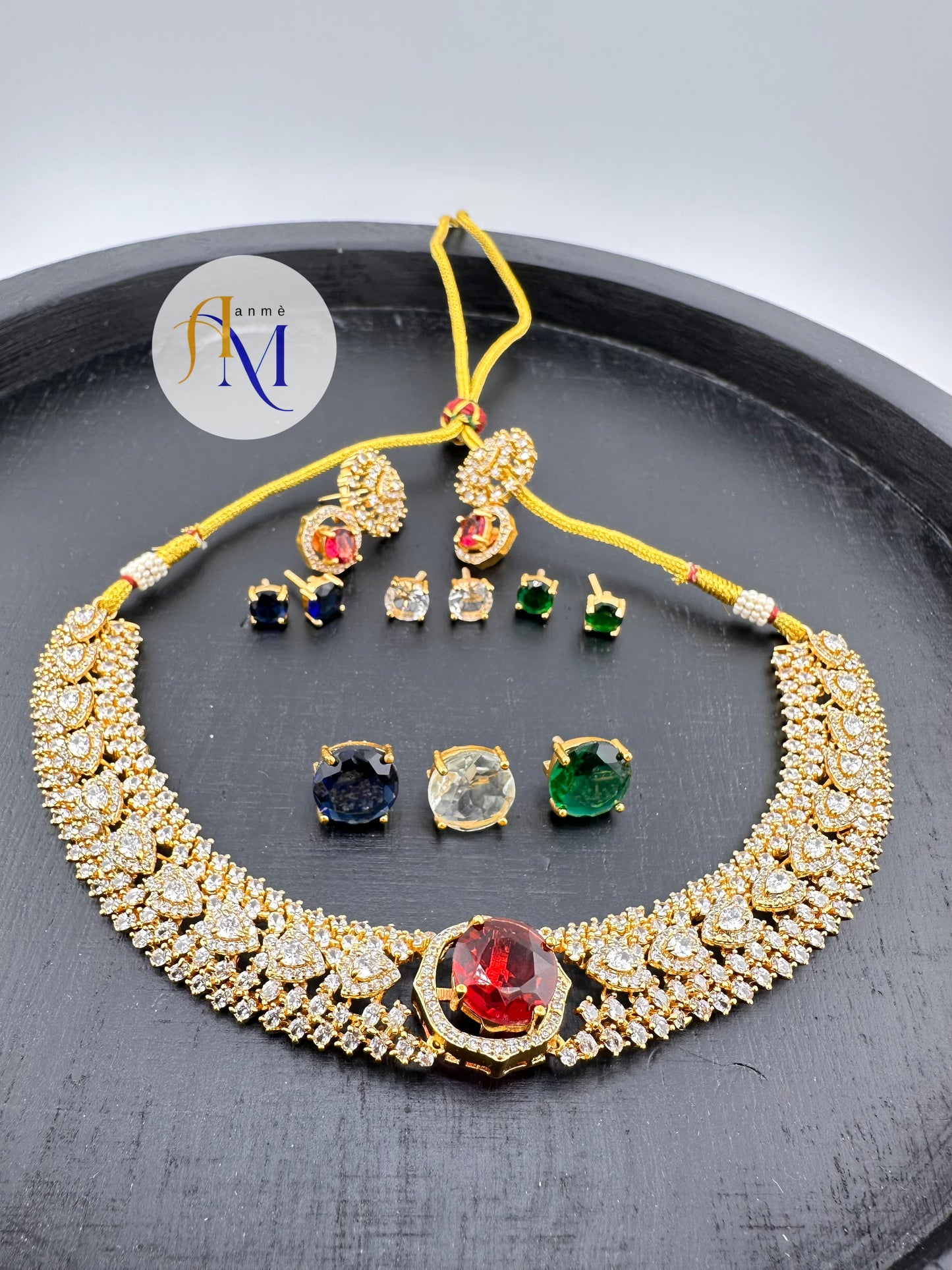 Premium AD choker set 4 color stones in 1 necklace set