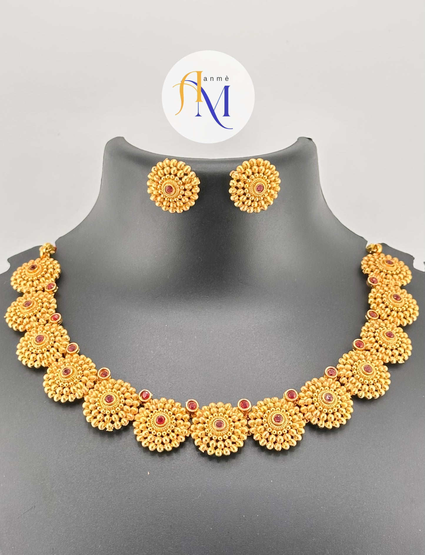 Antique finish Chakra Short Neckpiece with Earrings