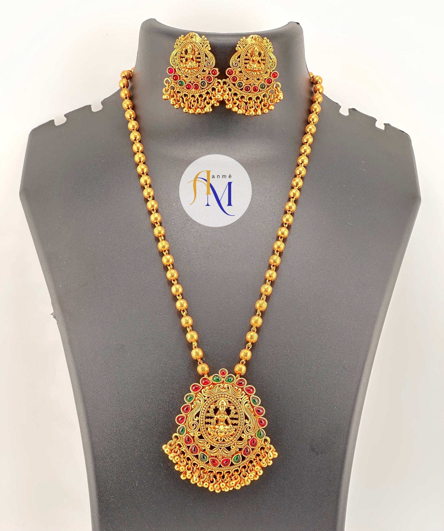 Beautiful Long haram with Lakshmi pendant(Available in 4 colors)
