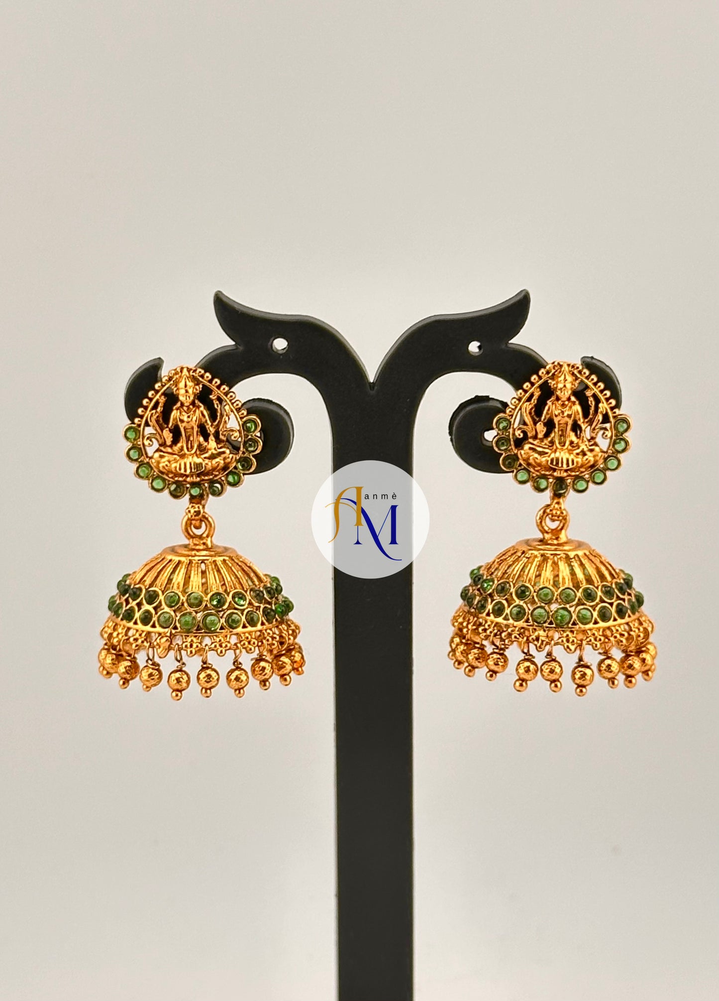 Temple design earrings with ruby-green stones(Available in 3 colors)