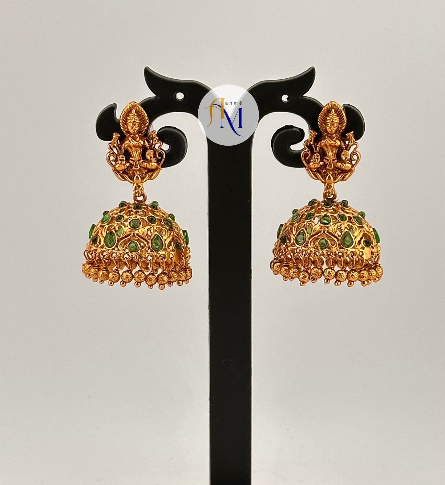 Beautiful Goddess Lakshmi earrings with rich ruby-green stone works(Available in 3 colors)