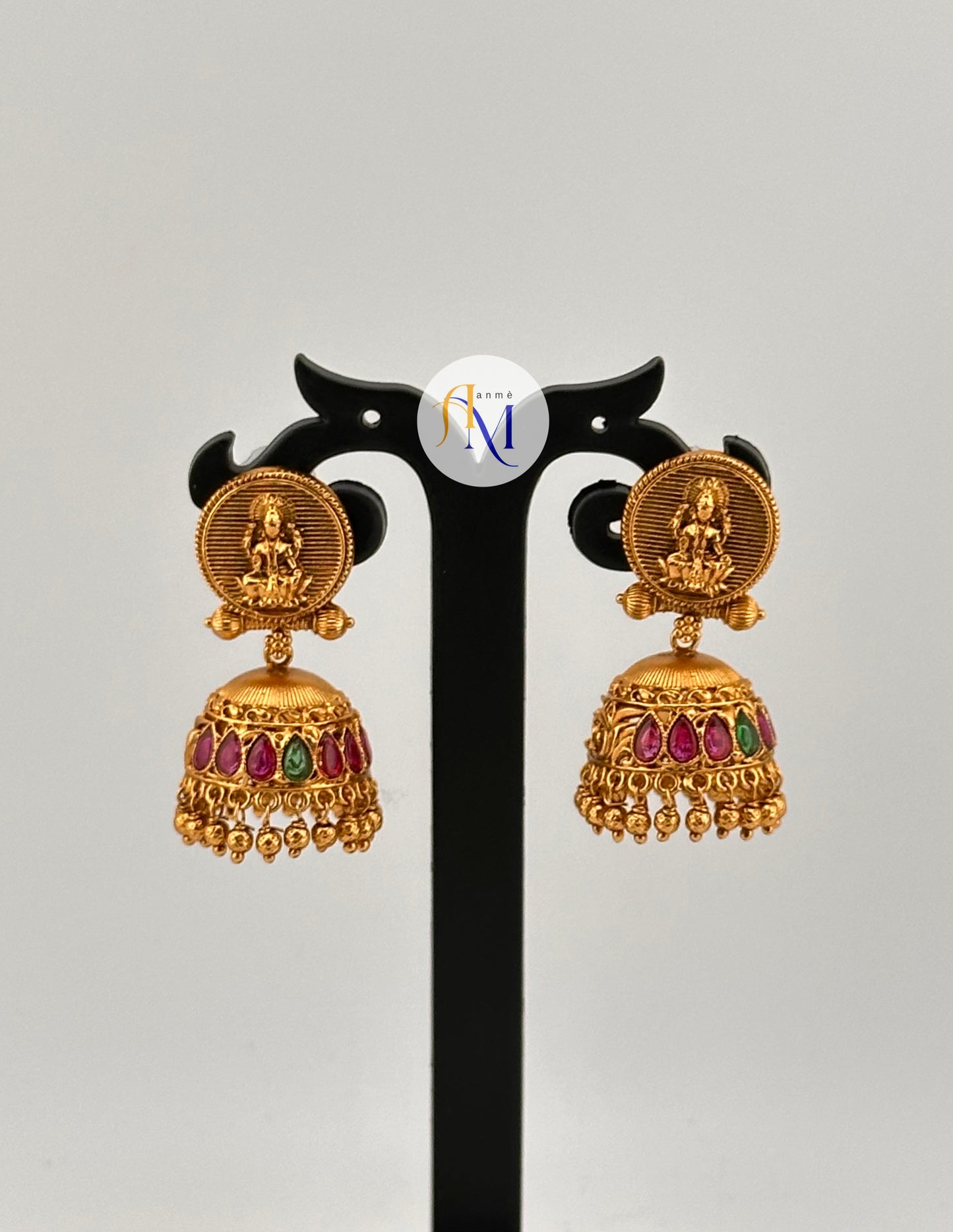 Coin design Temple style Jhumkas(Available in 4 colors)