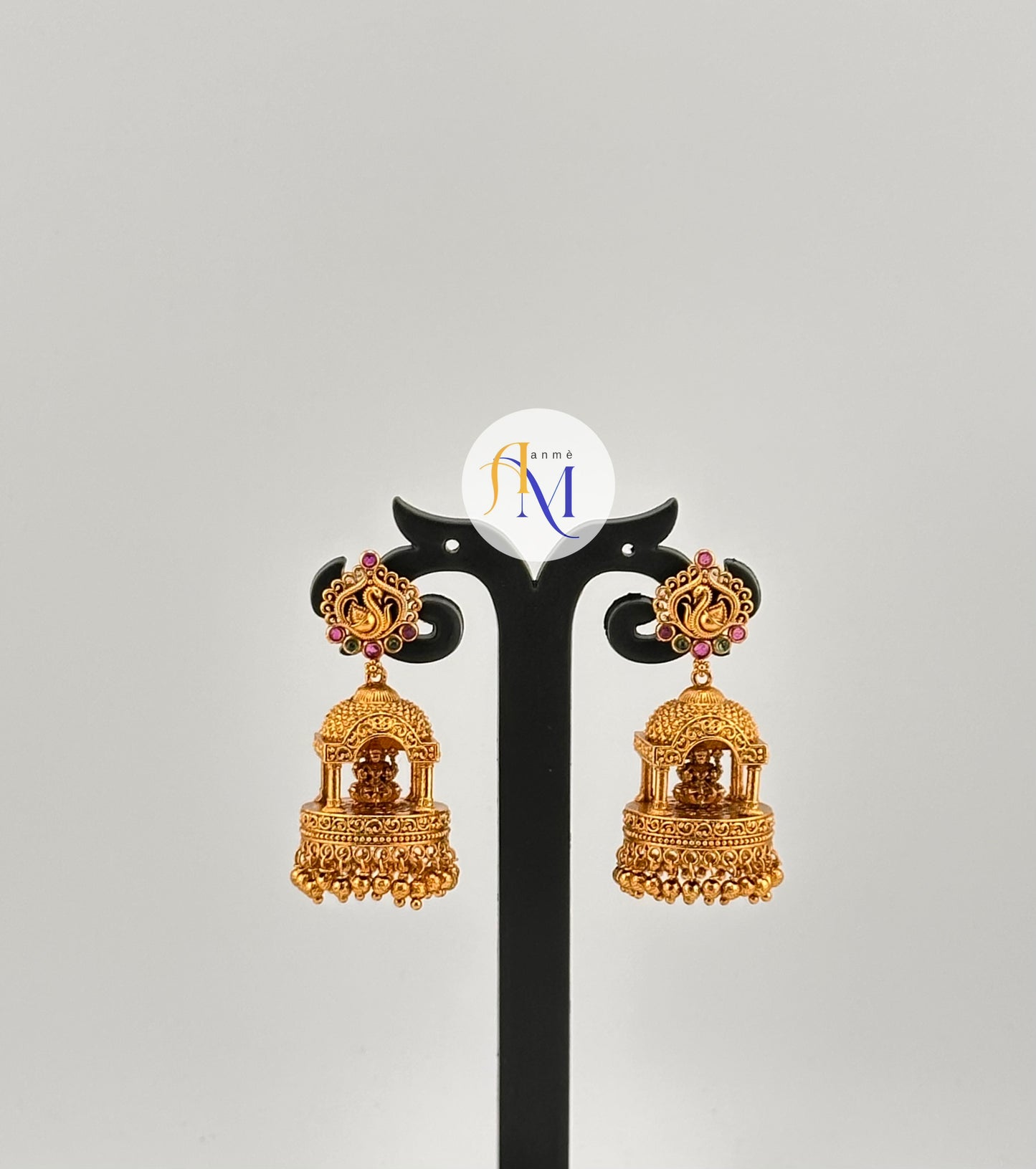 Elegant Goddess Lakshmi Mandir design Jhumkas (Available in 4 colors)