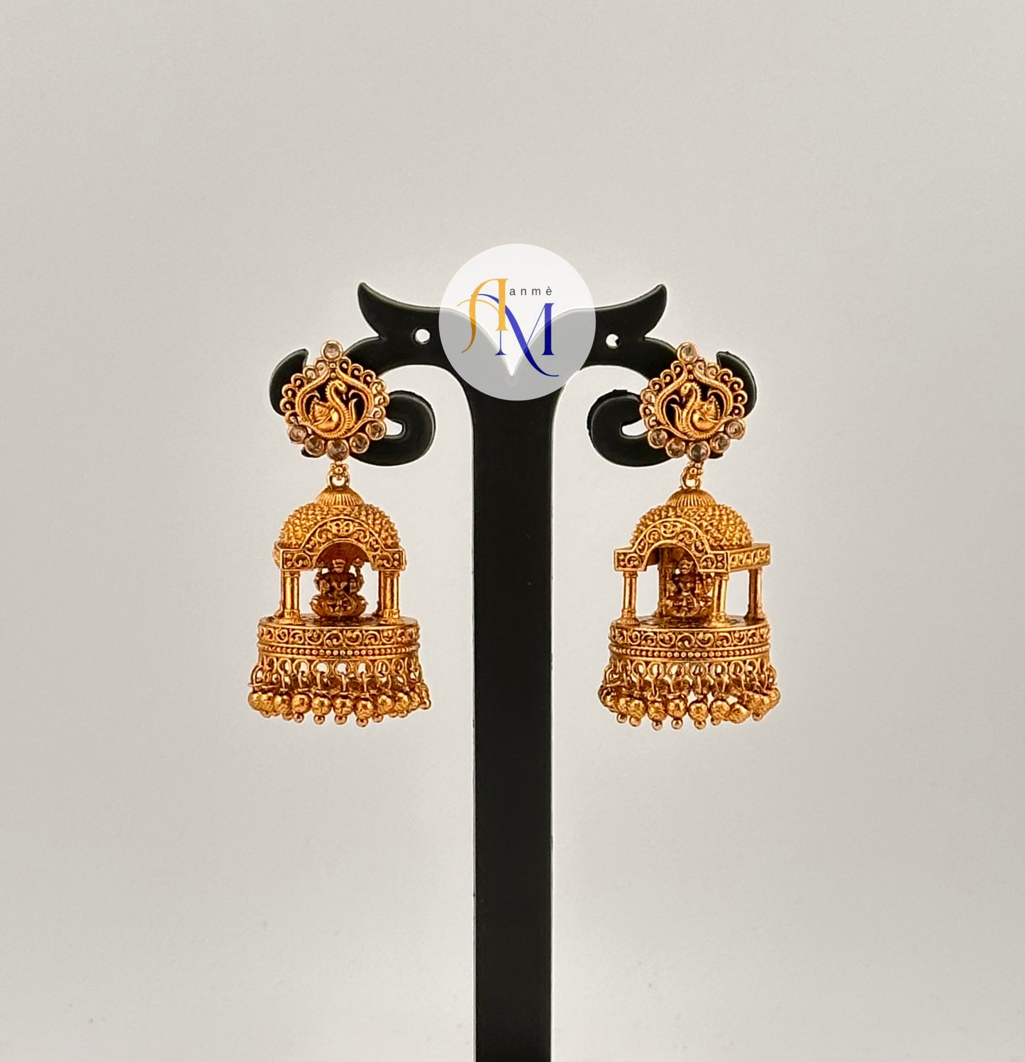 Elegant Goddess Lakshmi Mandir design Jhumkas (Available in 4 colors)