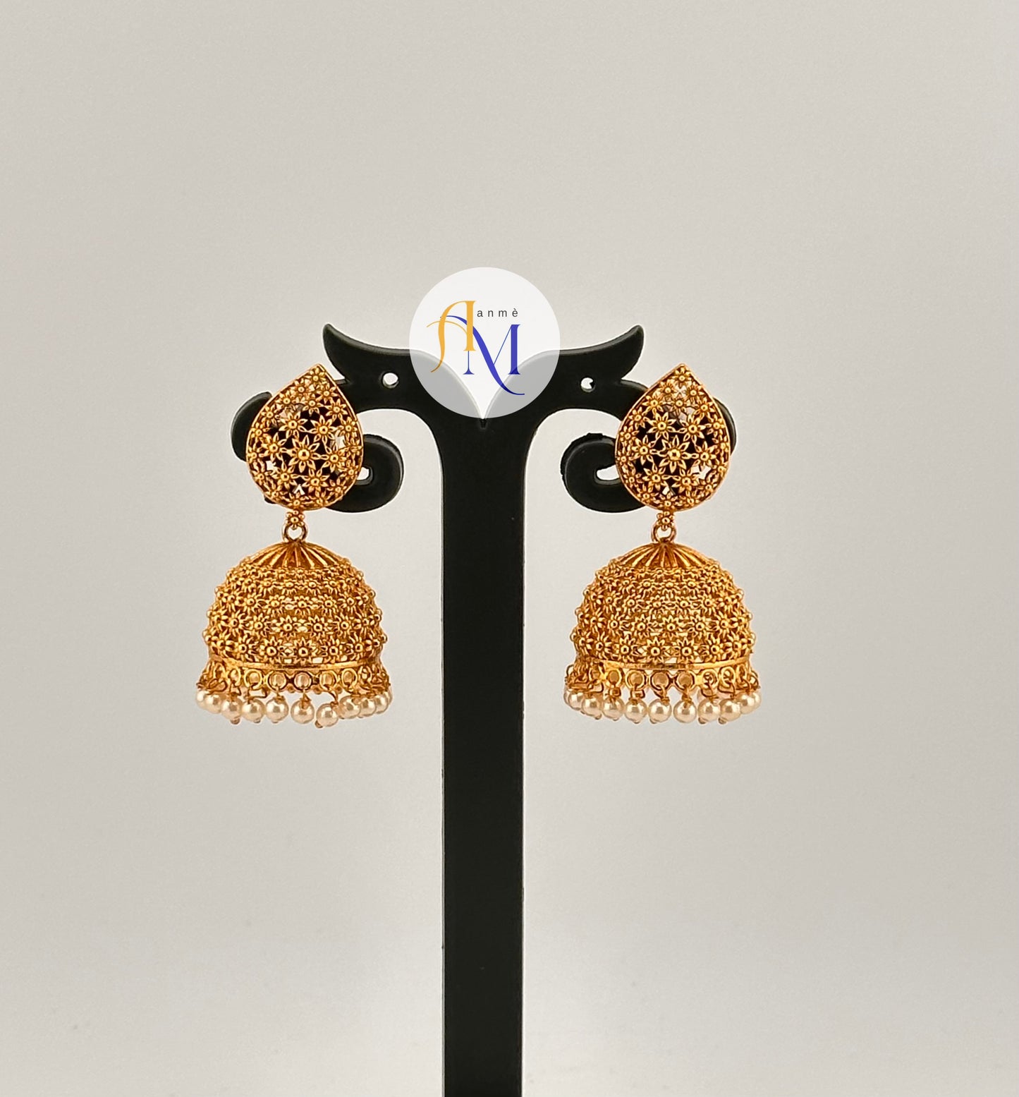 Unique floral design Jhumkas with beautiful pearl hangings