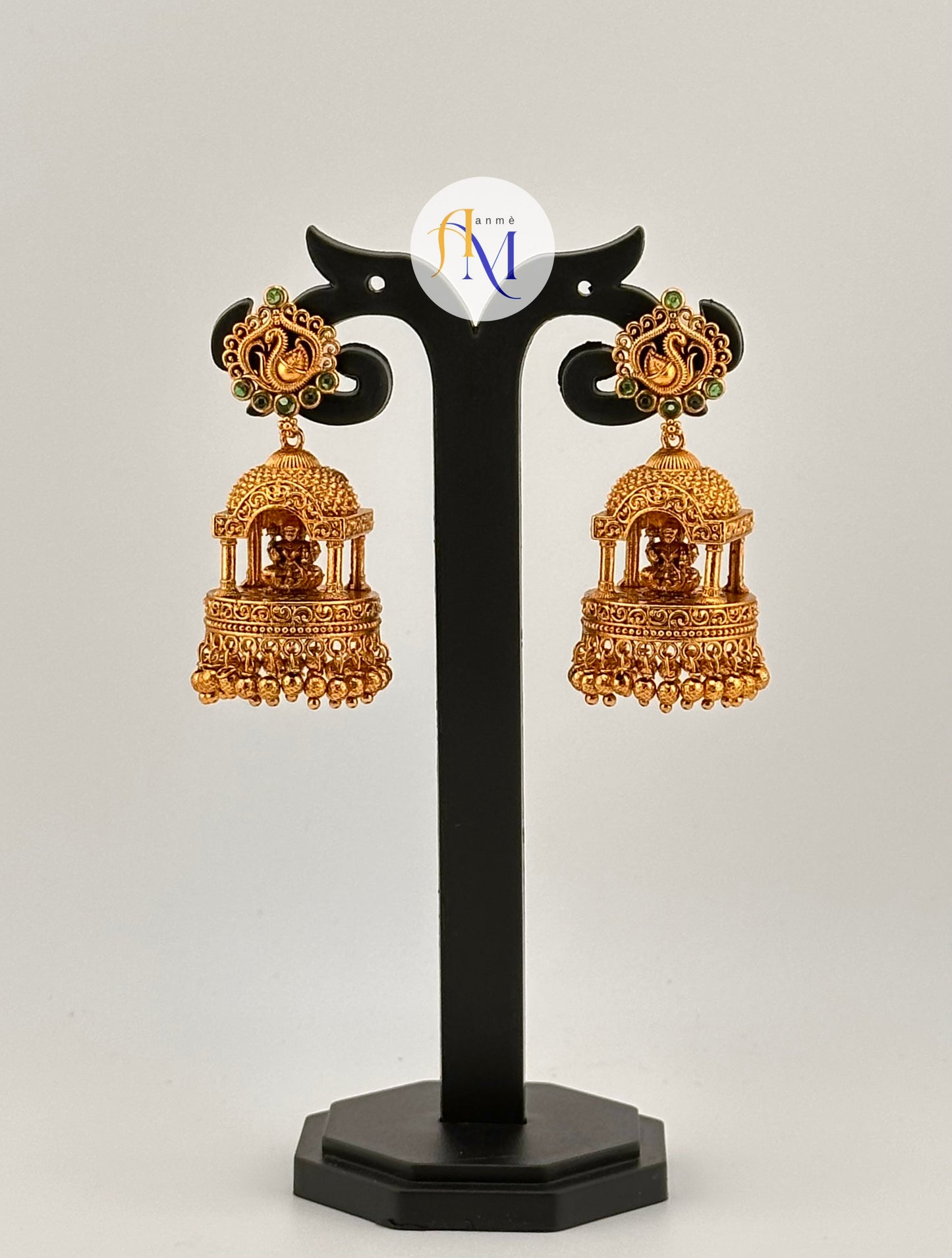 Elegant Goddess Lakshmi Mandir design Jhumkas (Available in 4 colors)