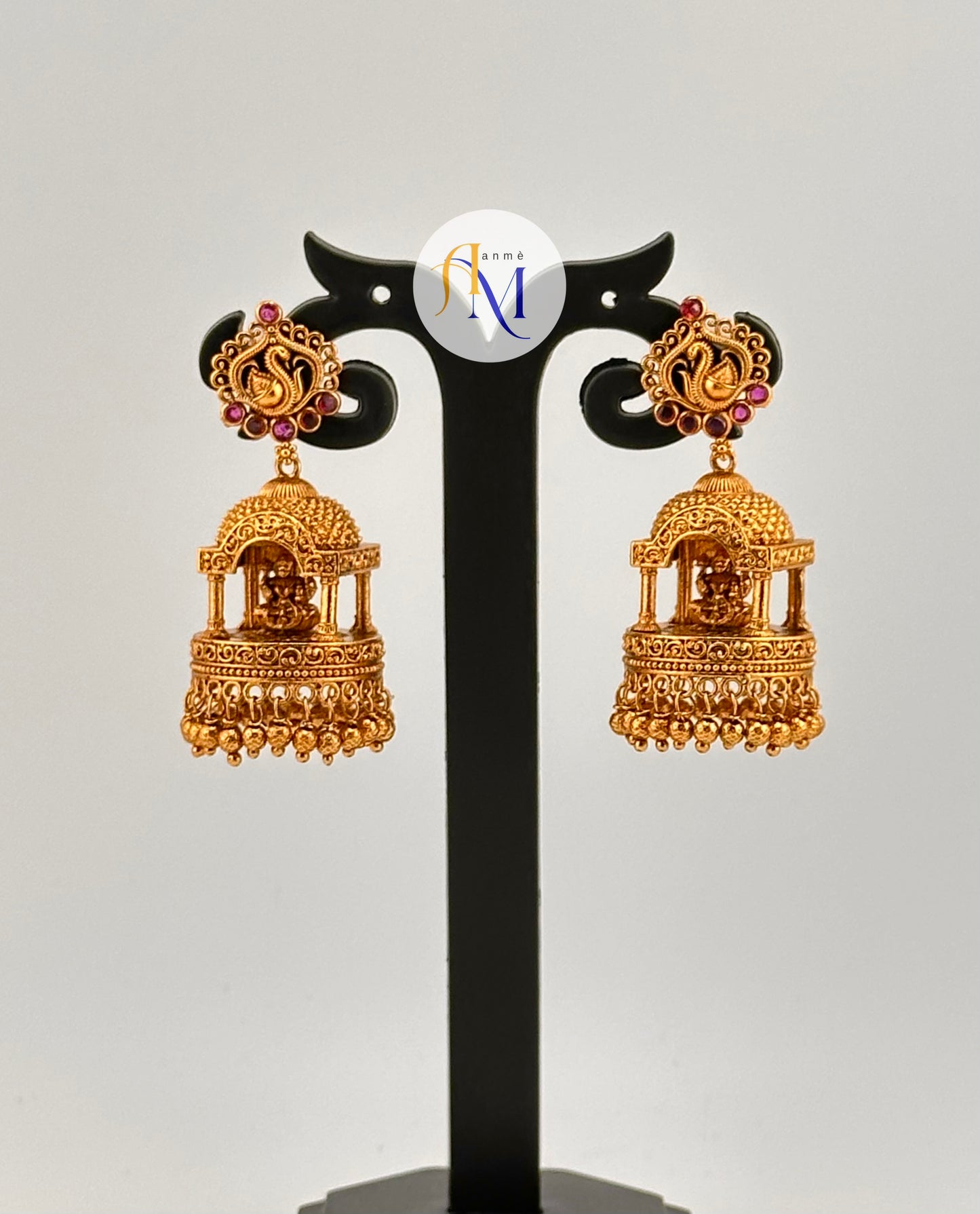 Elegant Goddess Lakshmi Mandir design Jhumkas (Available in 4 colors)
