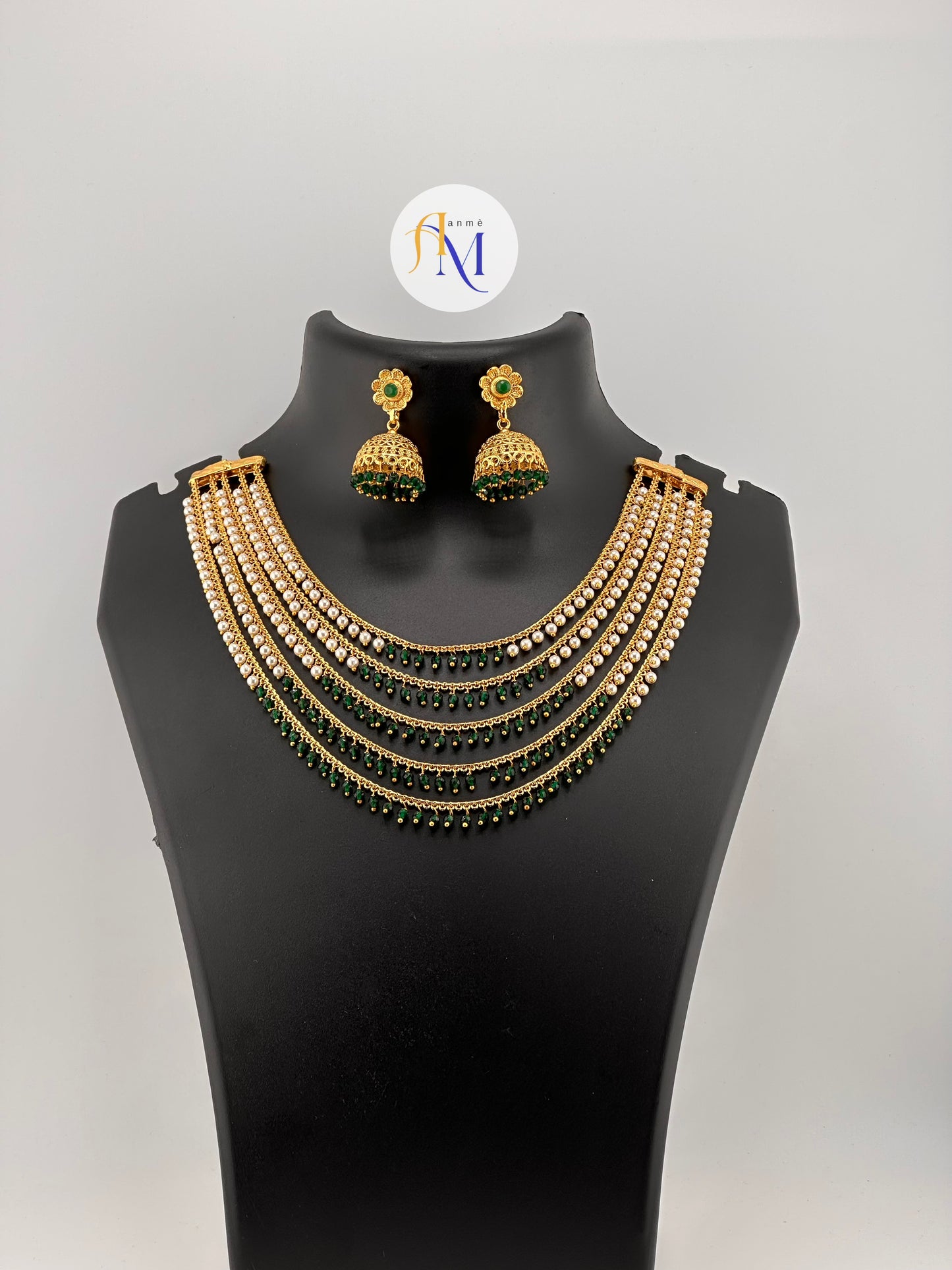 Trending 5 layer necklace with small jhumkas(Available in 3 colors)