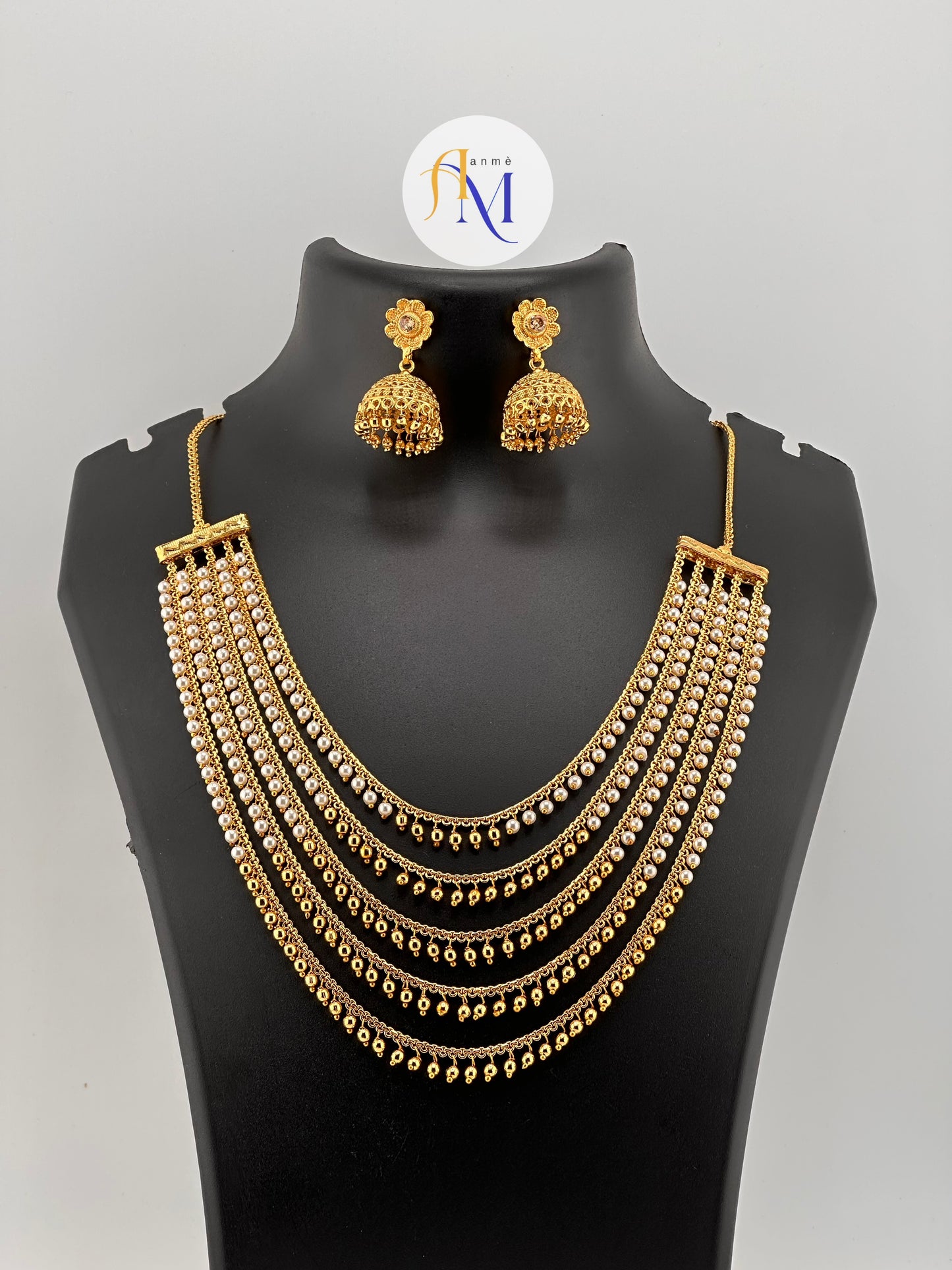 Trending 5 layer necklace with small jhumkas(Available in 3 colors)