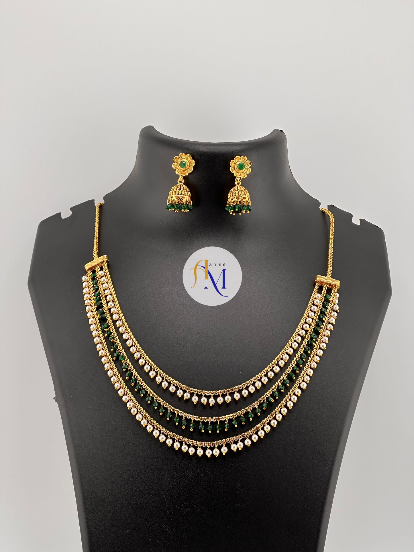 Trending 3 layer necklace with small jhumkas(Available in 3 colors)