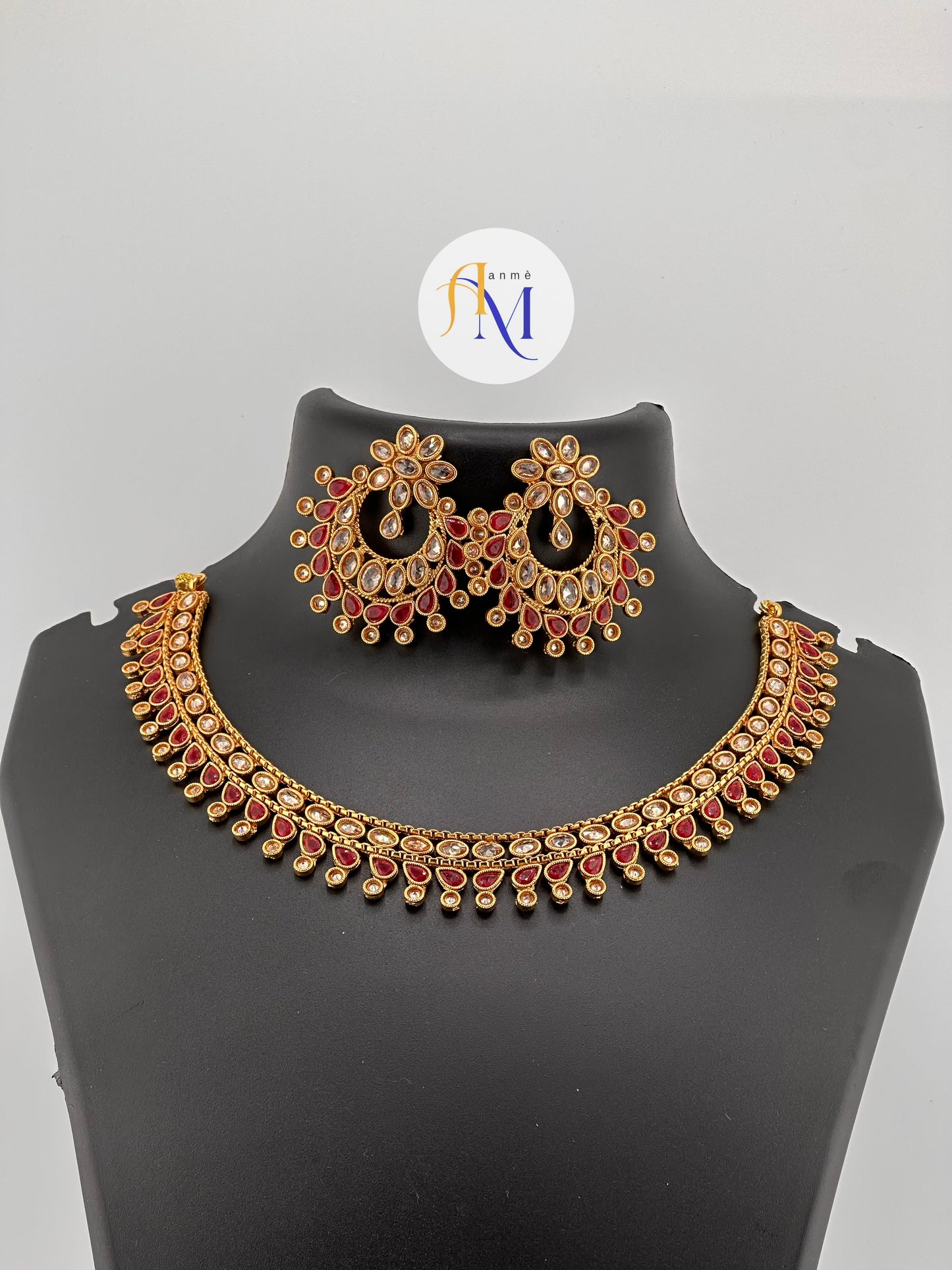 Kundan Polki Necklace Set or kundan choker with beautiful chandbali earrings