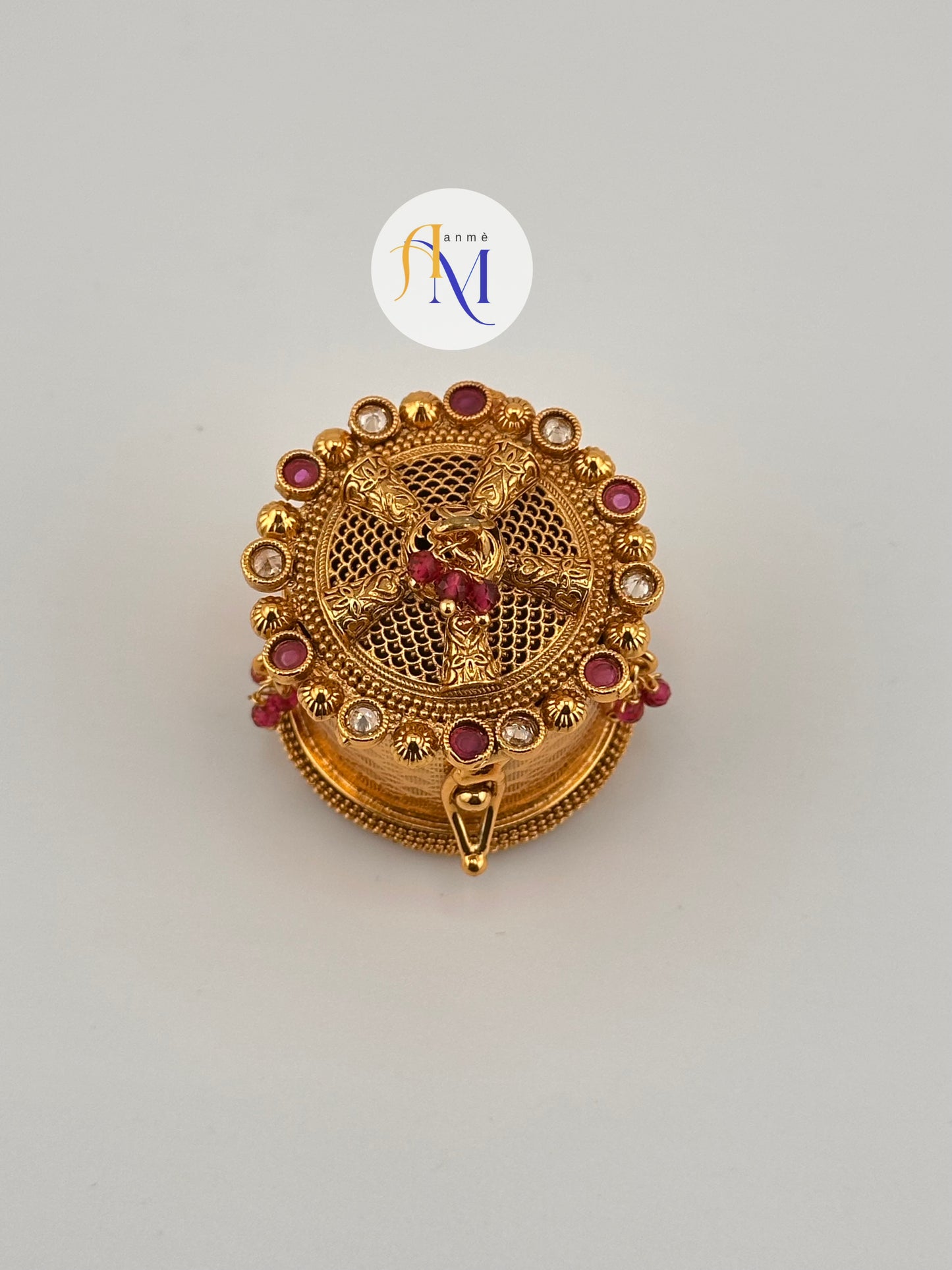 Beautiful ruby white stone worked kumkum box/ kumkuma cheppu/ sindoor dappi