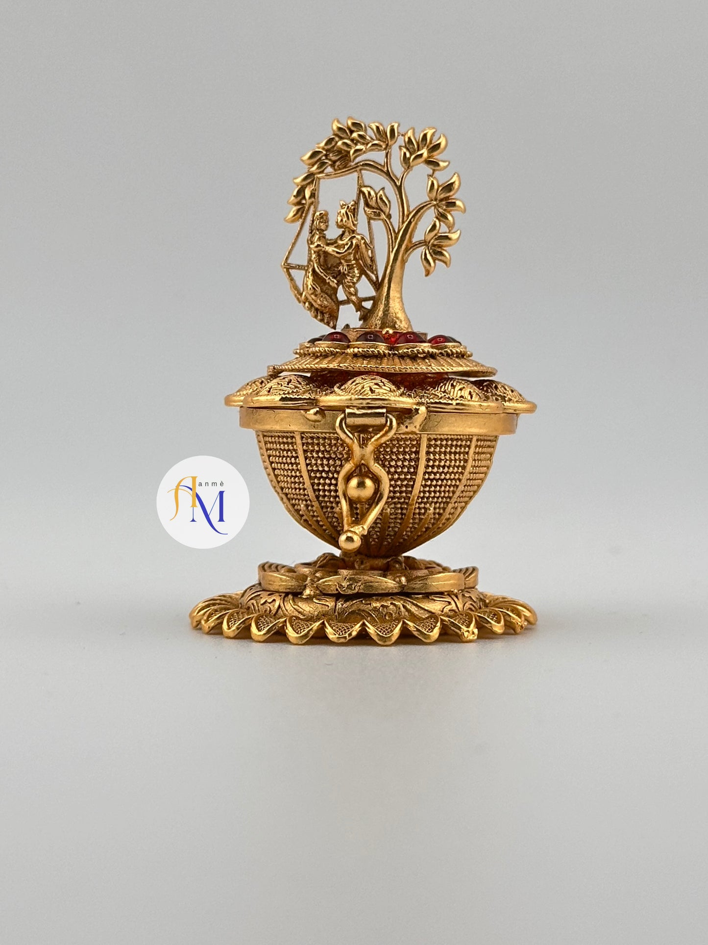 Unique Radha Krishma swing Kumkuma Cheppu/Sindoor Dappi with ruby stones