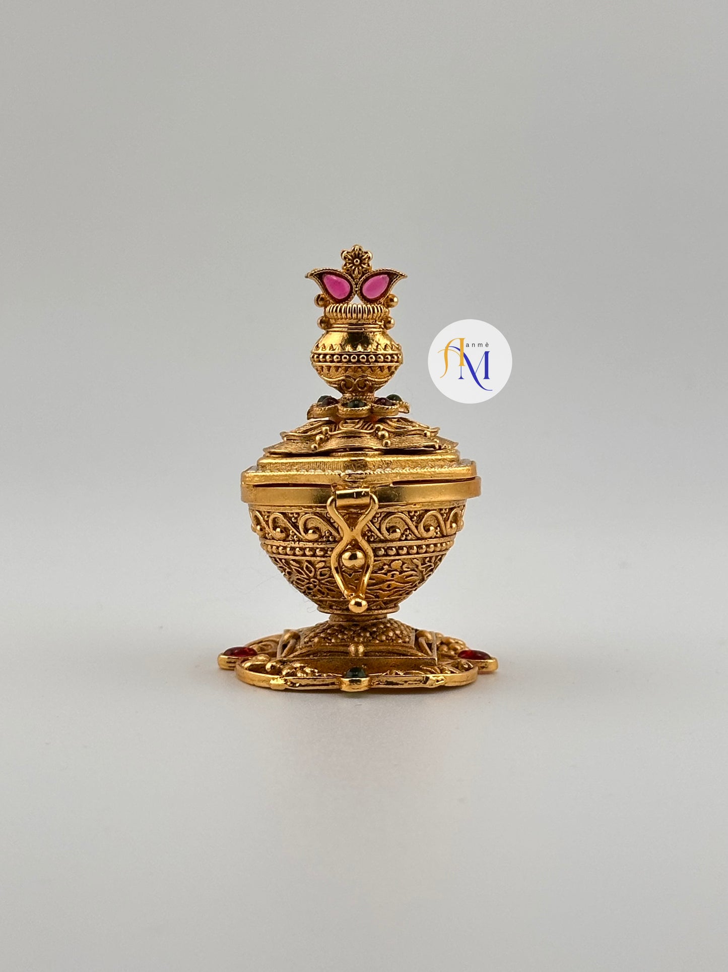 Unique Kalasam design kumkum box with ruby stones