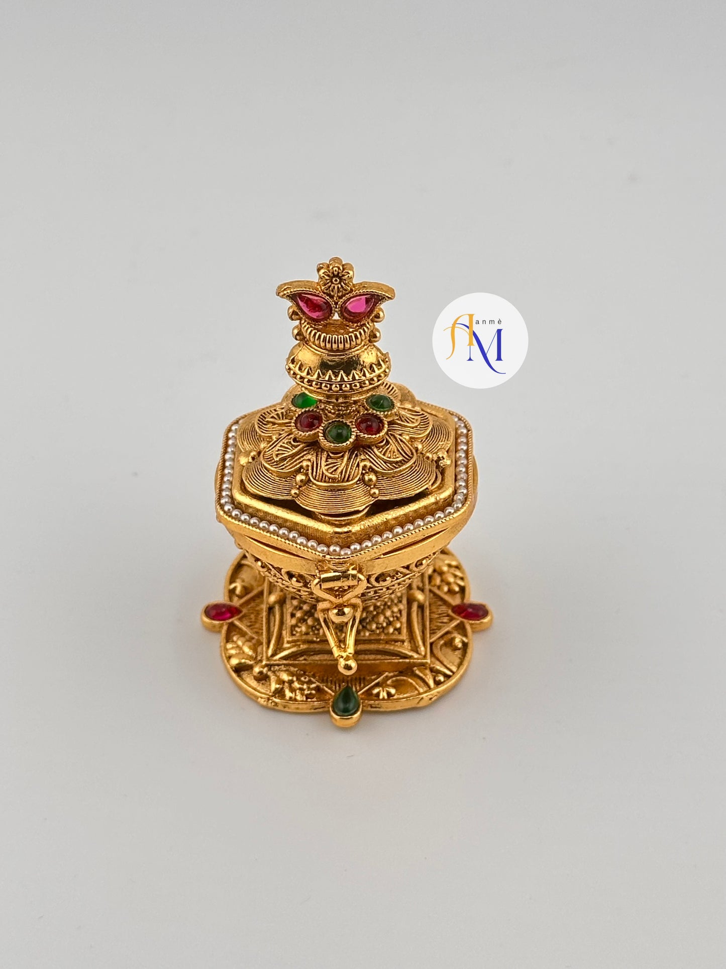 Unique Kalasam design kumkum box with ruby stones