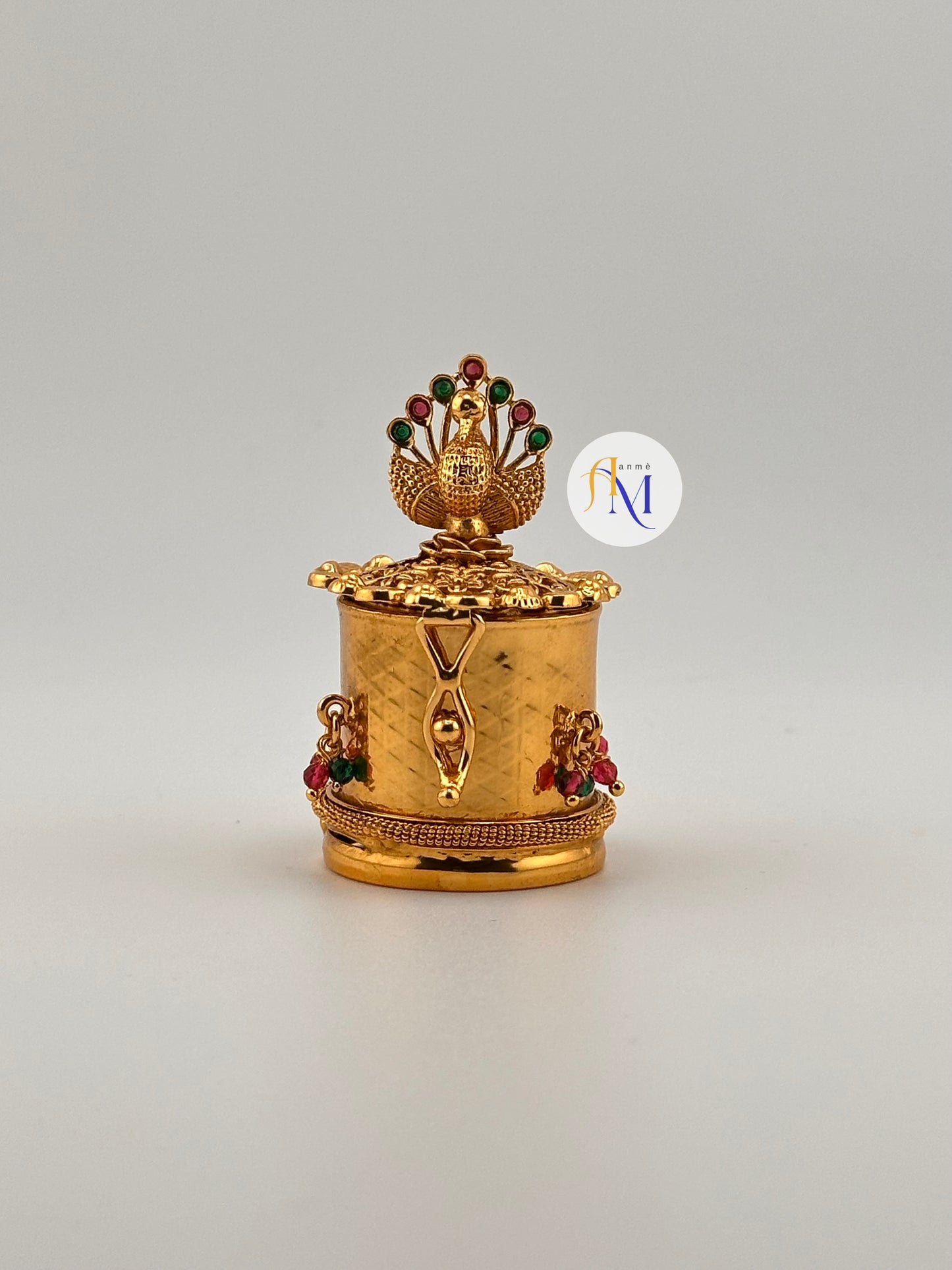 Unique peacock design kumkum box/ kumkuma cheppu/ Sindoor Dappi with multi color stones