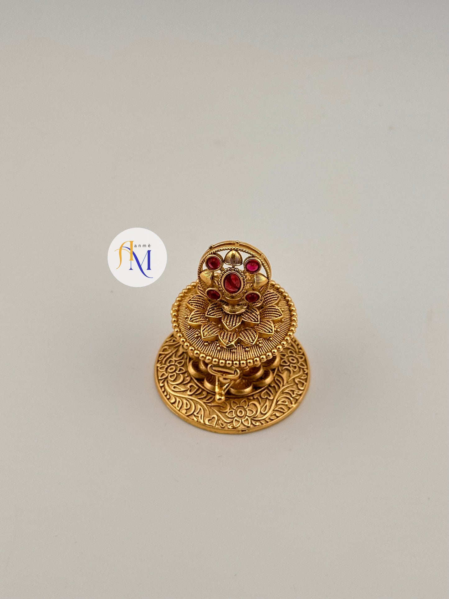 Beautiful ruby stone worked kumkum box/ sindoor dappi/ kumkuma cheppu