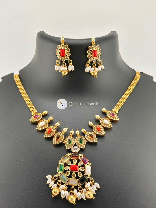 Navaratna necklace and earrings