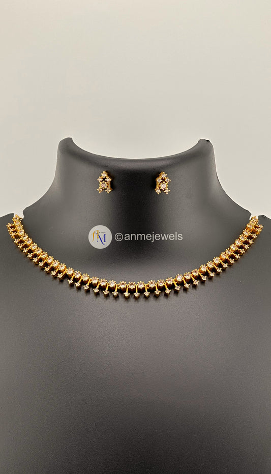 Elegant short necklace set with sparkling CZ stone with earrings
