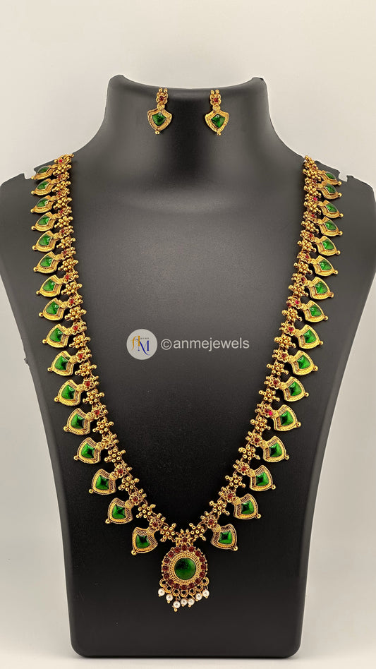 Enamel Palakka haram set with earrings