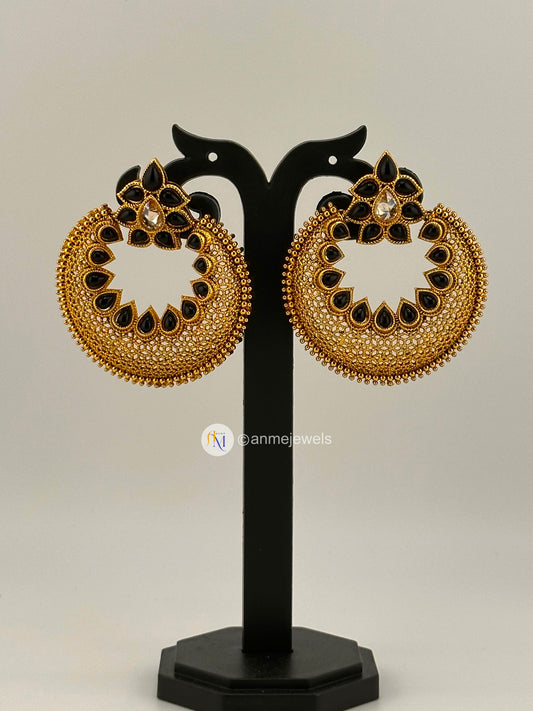 Kundan Chandbali earrings - Black and Red