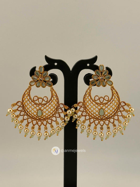 Kundan Chandbali earrings with pearl hangings