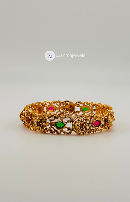 Temple design Lakshmi Ruby Green stones Bangle - 1 piece